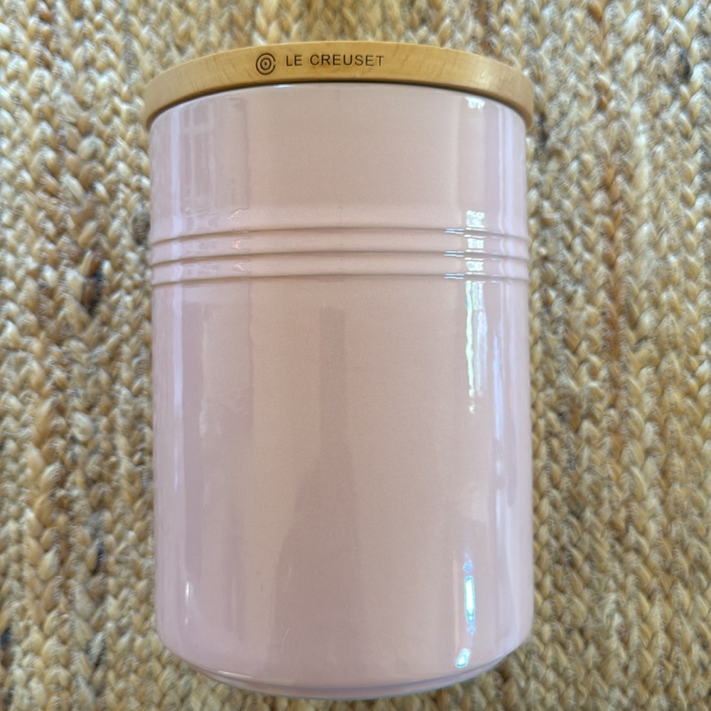 Le Creuset Large chiffon pink canister with wood top